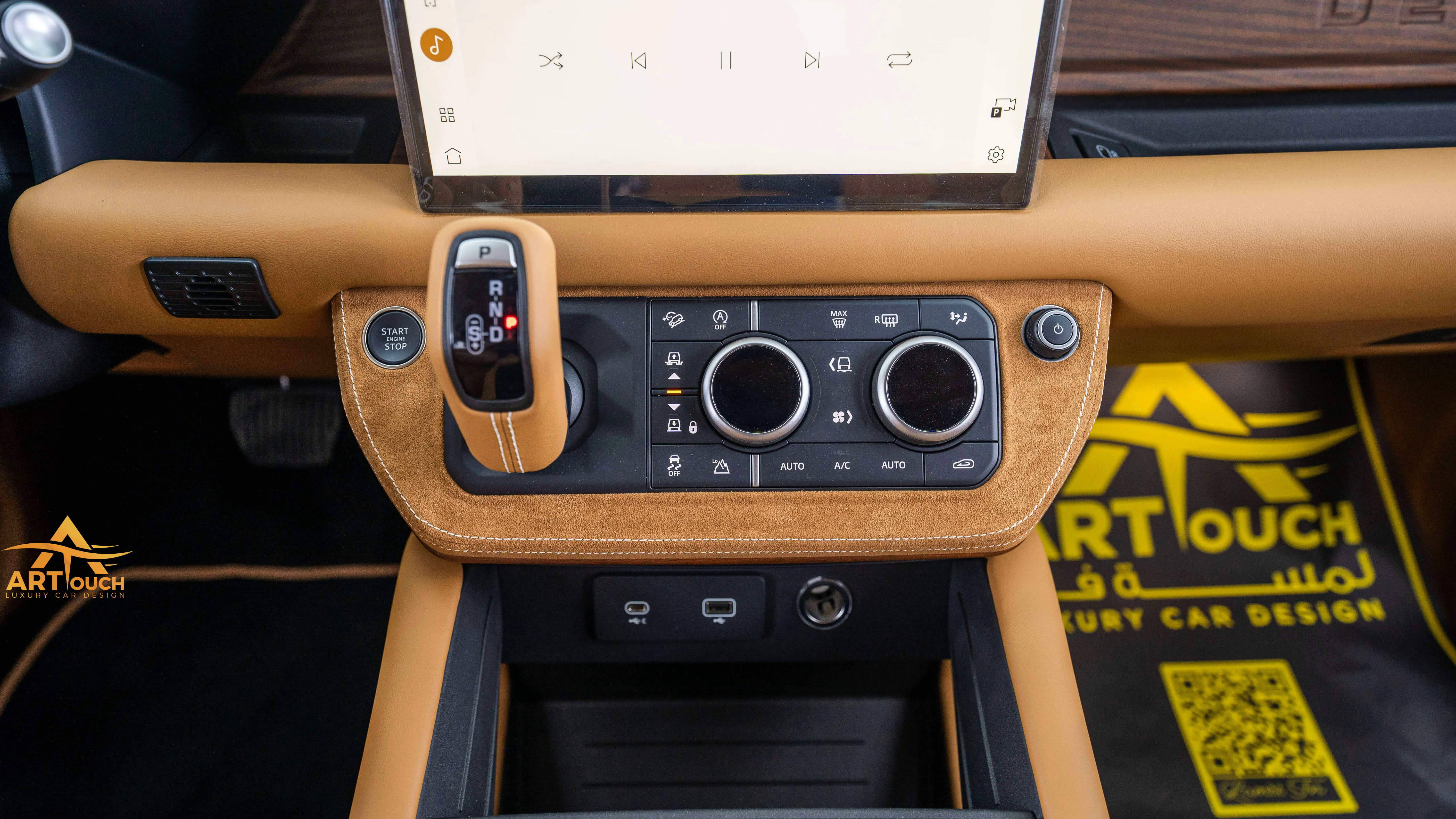 Bespoke Defender leather cabin. Premium Alcantara steering, custom gear knobs, and door panels crafted for a supreme luxury feel