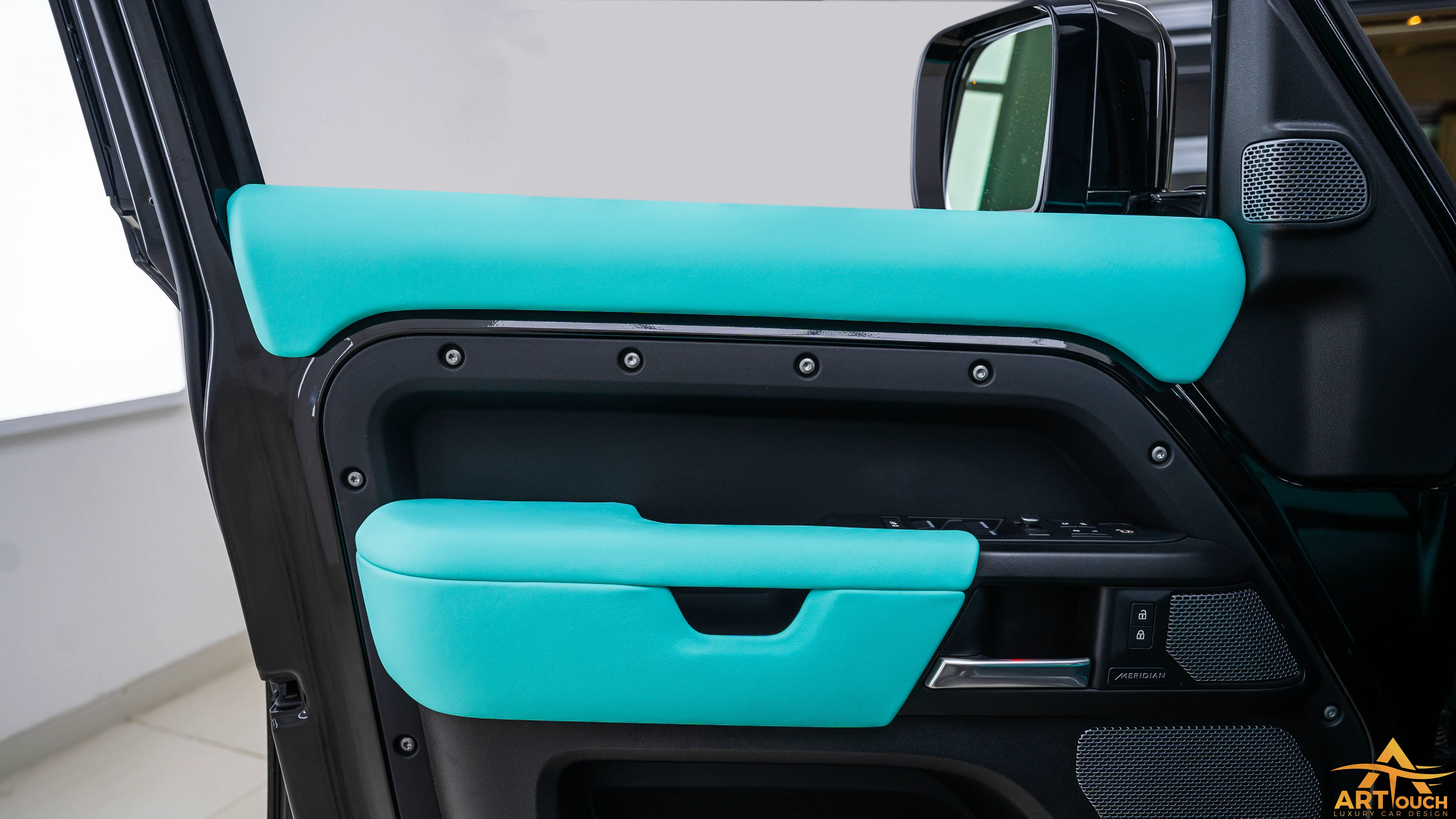 Land Rover Defender Tiffany Blue Leather Interior Upholstery Dubai ART Touch