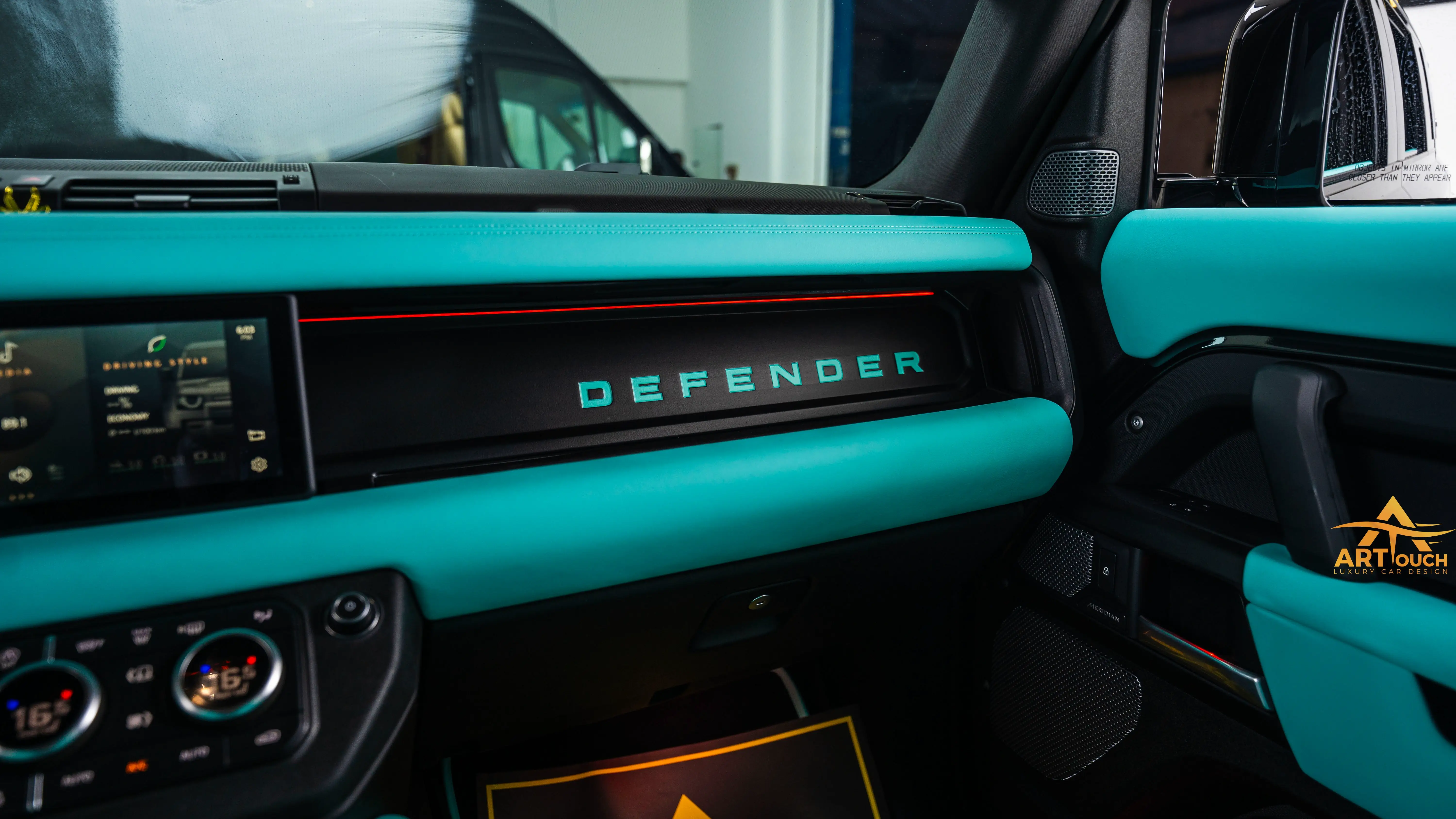 Land Rover Defender Tiffany Blue Leather Interior Upholstery Dubai ART Touch