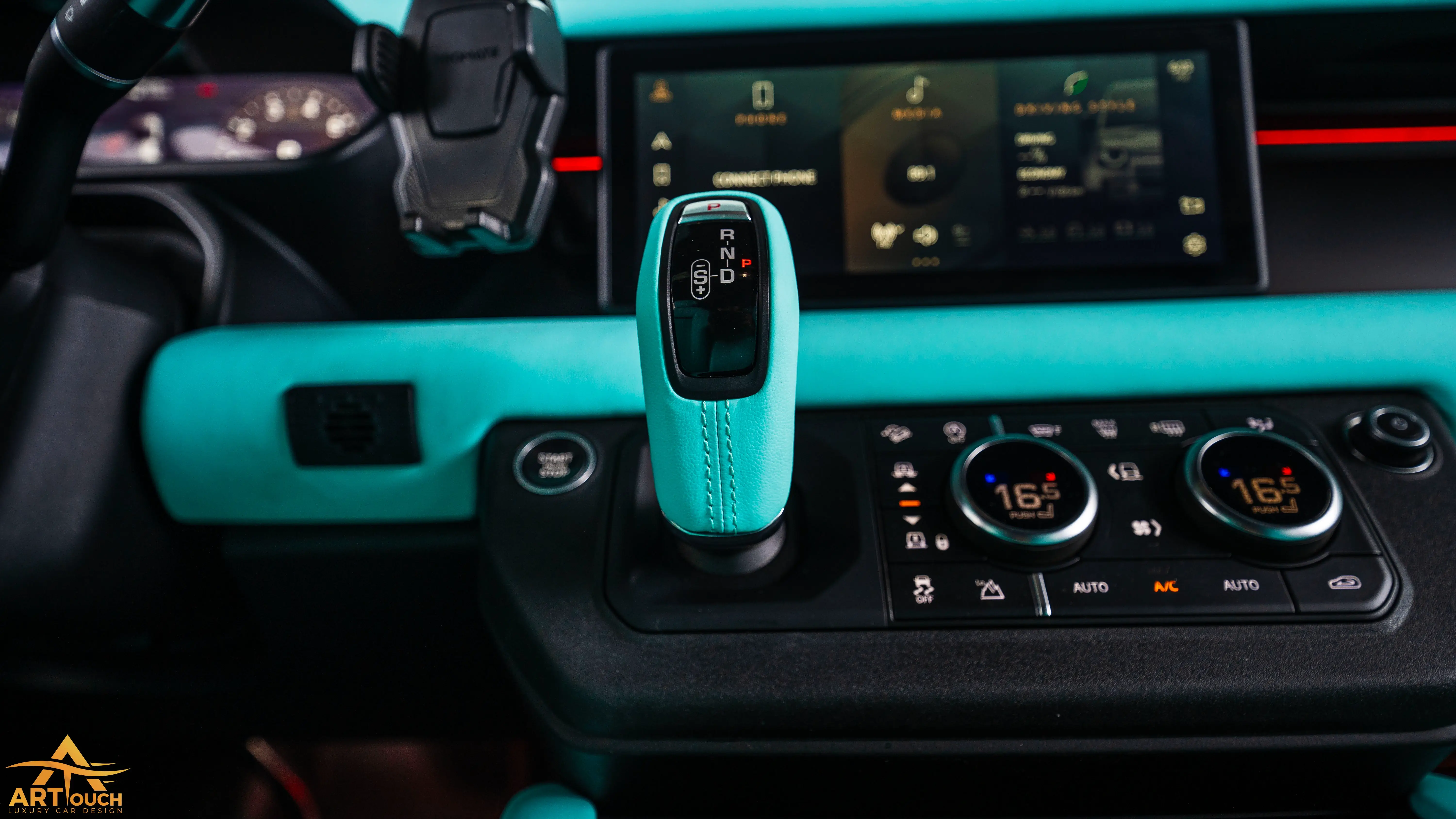 Land Rover Defender Tiffany Blue Leather Interior Upholstery Dubai ART Touch